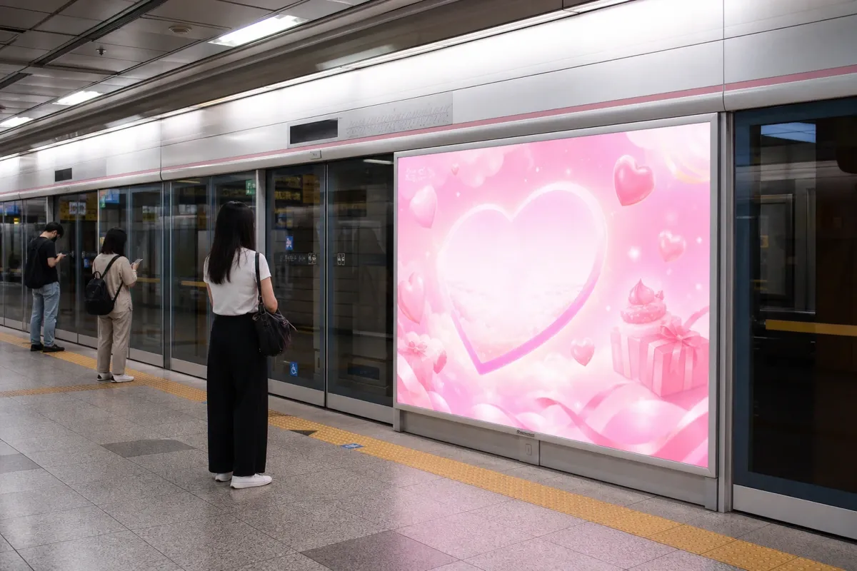 韓国の地下鉄駅に掲出された応援広告のライトボックス