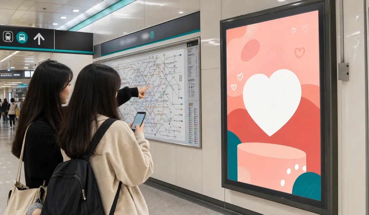 Fans K-pop melihat peta subway Seoul dan memilih lokasi iklan dukungan idol di stasiun