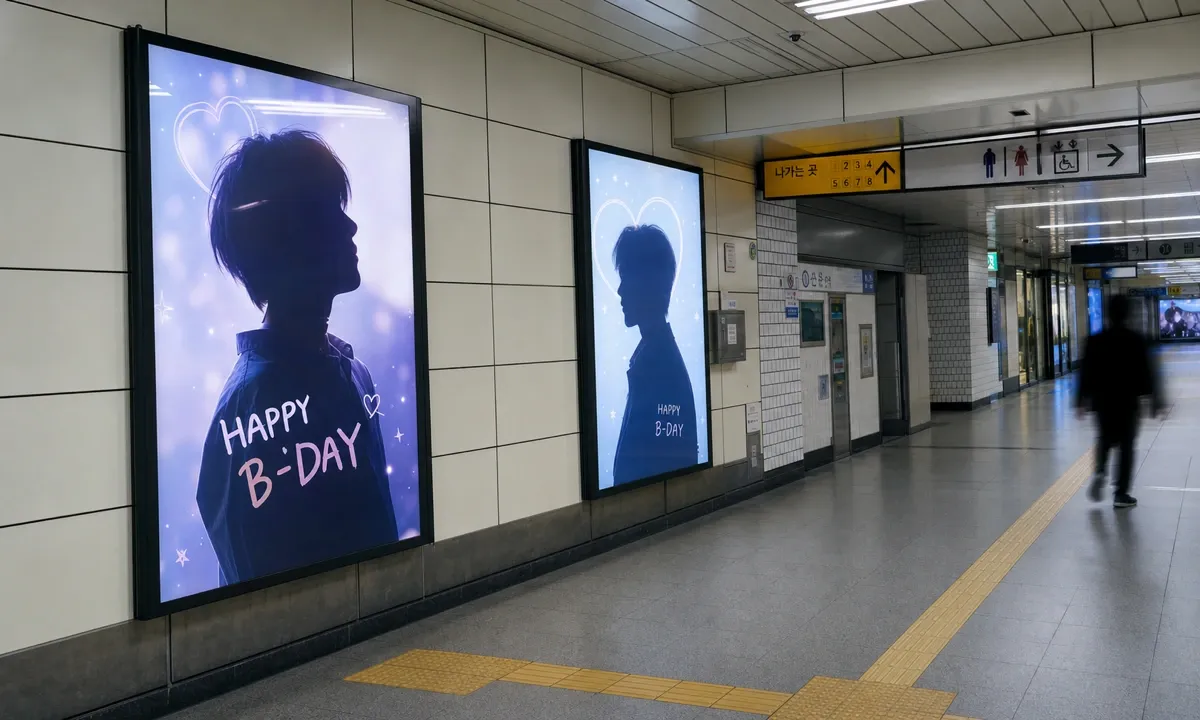 韩国首尔地铁站内的爱豆生日应援广告灯箱