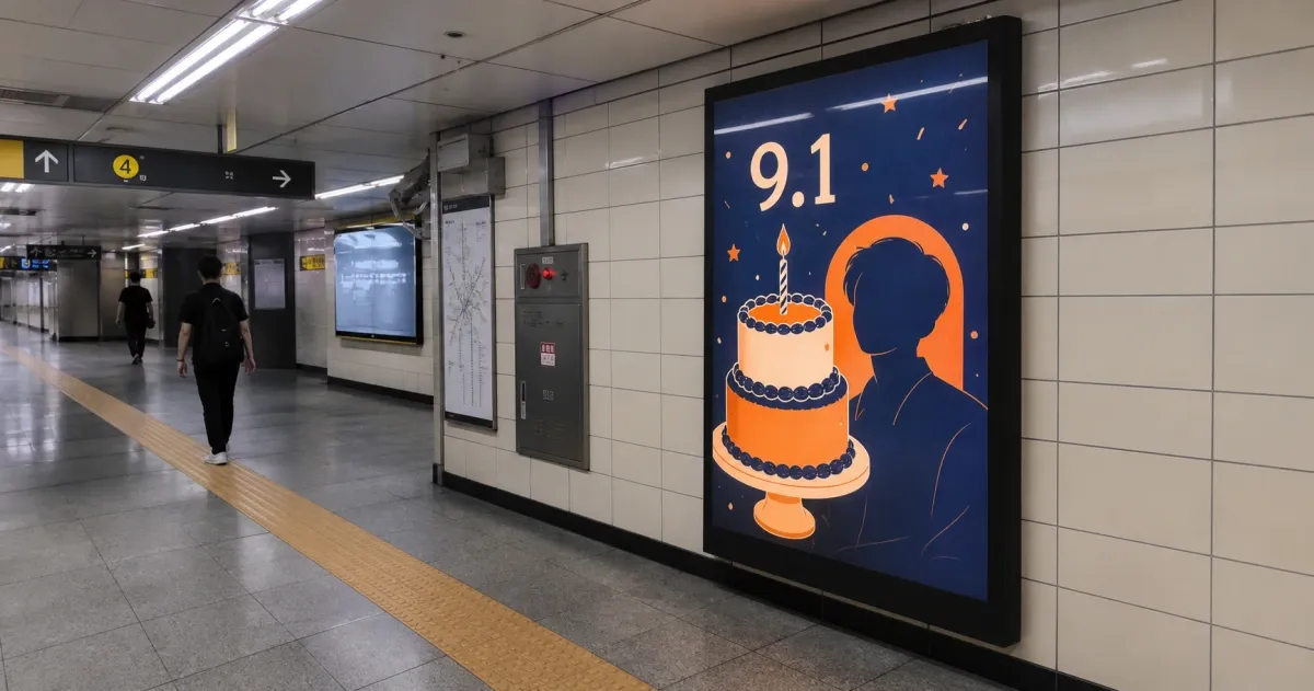 韓国の地下鉄駅に掲出された9月1日の誕生日応援広告イメージ